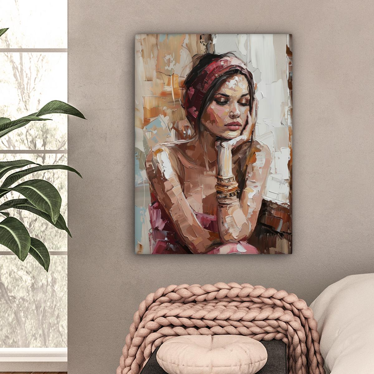 LEINWANDBILD Frau - Lackierung - Porträt - Modern Wandbild Wohnzimmer 60x80 cm - Altrosa, Textil (60/80cm) - MuchoWow