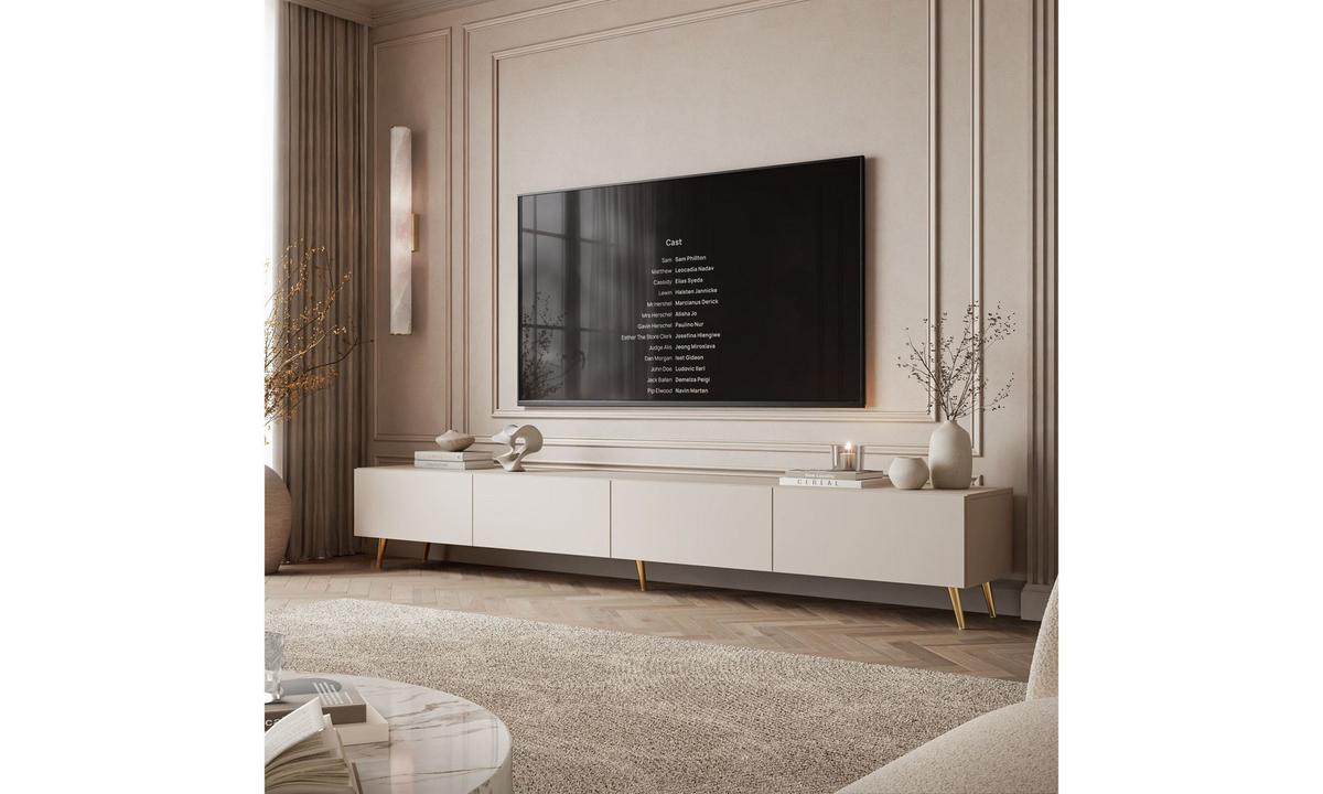 TV-SCHRANK CARMEN MATT 250/40/40 cm Kaschmir schräge goldene Beine - Kaschmir/Goldfarben, Holzwerkstoff (250/40/40cm) - Lookway