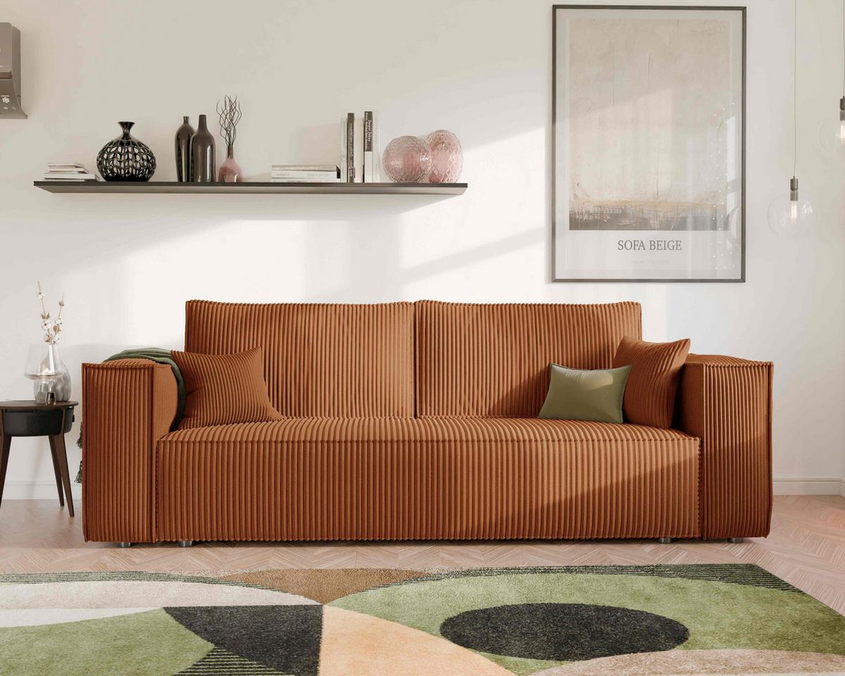 SOFA mit Schlaffunktion und Bettkasten, Ziegelrot - Orange, Holzwerkstoff/Textil (240/84/105cm) - Idohome