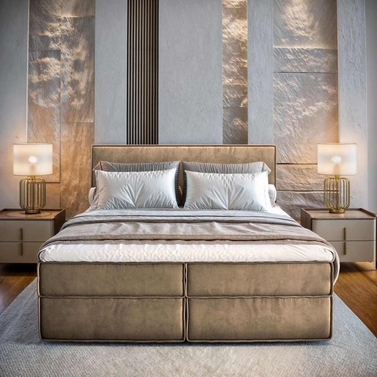 BOXBETT PELLIO 180x200 cm mit Matratze und Topper - Beige - Beige, Holz (180/200cm) - MASSENO