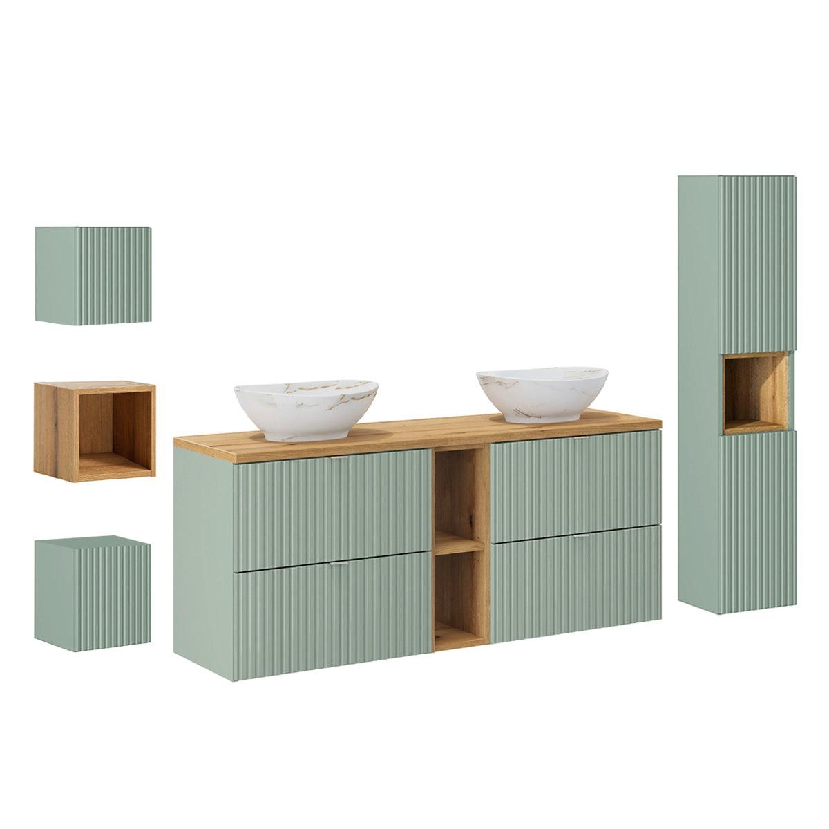 BADMÖBEL 140.4cm Jade 2er-Set Grün und Holz - Grün, Holzwerkstoff (140.4/59/40cm) - Petits-meubles