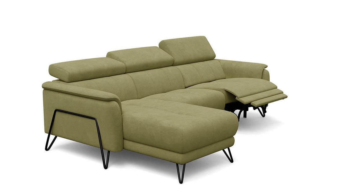 ECKSOFA RODEN 4-Sitzer mit Relax, olive, Veloursstoff - Grün, Holz/Textil (268/92cm) - Wozimo