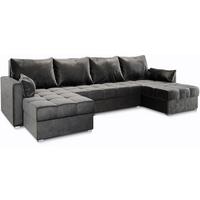 WOHNLANDSCHAFT NAKO Grau Plüsch-Stoff mit Schlaffunktion - Grau, Holz/Kunststoff (285/85/140cm) - MASSENO
