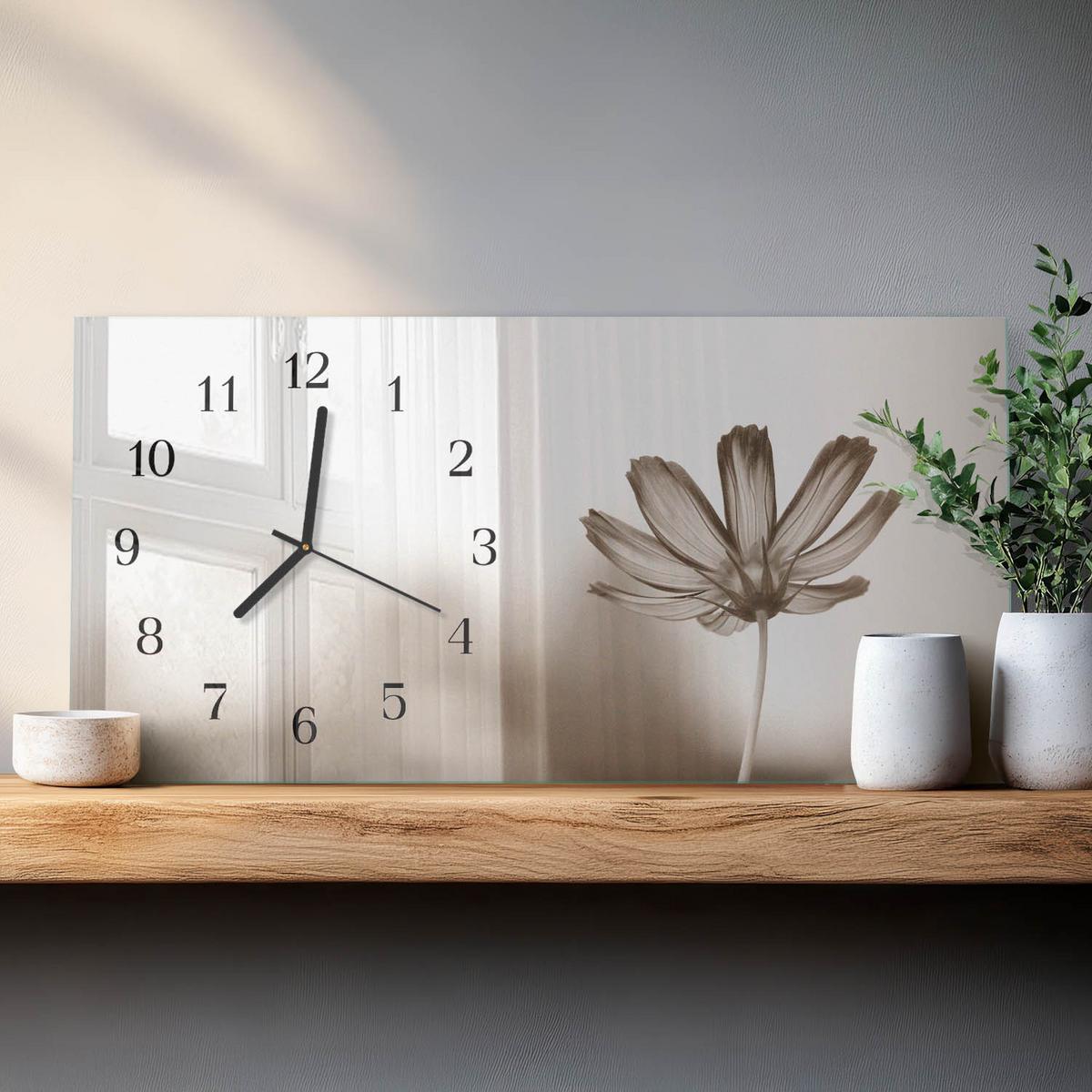WANDUHR aus Glas 60x30 cm - Blume - Beige, Glas (60/30/0.4cm) - TULUP