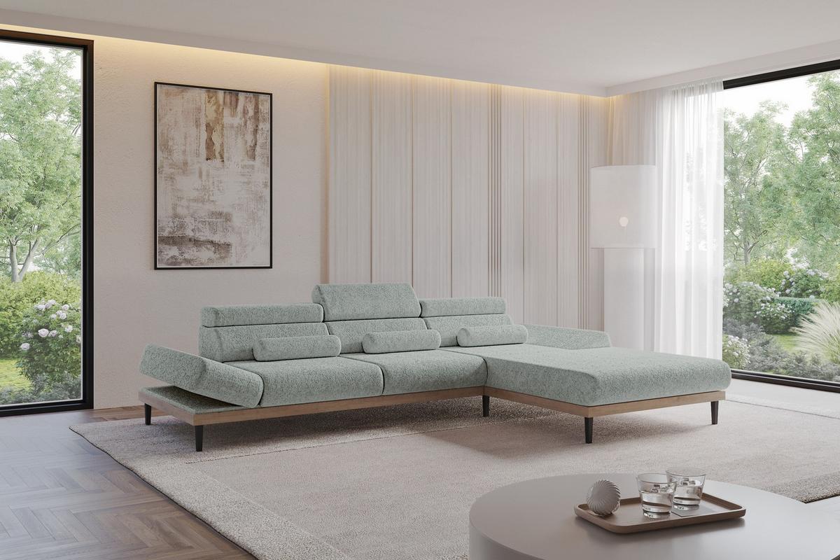 ELEKTRISCHES ECKSOFA Rechts MONA 316x205x85 Grün Velours - Mintgrün, Holzwerkstoff/Textil (316/205cm) - ALTDECOR