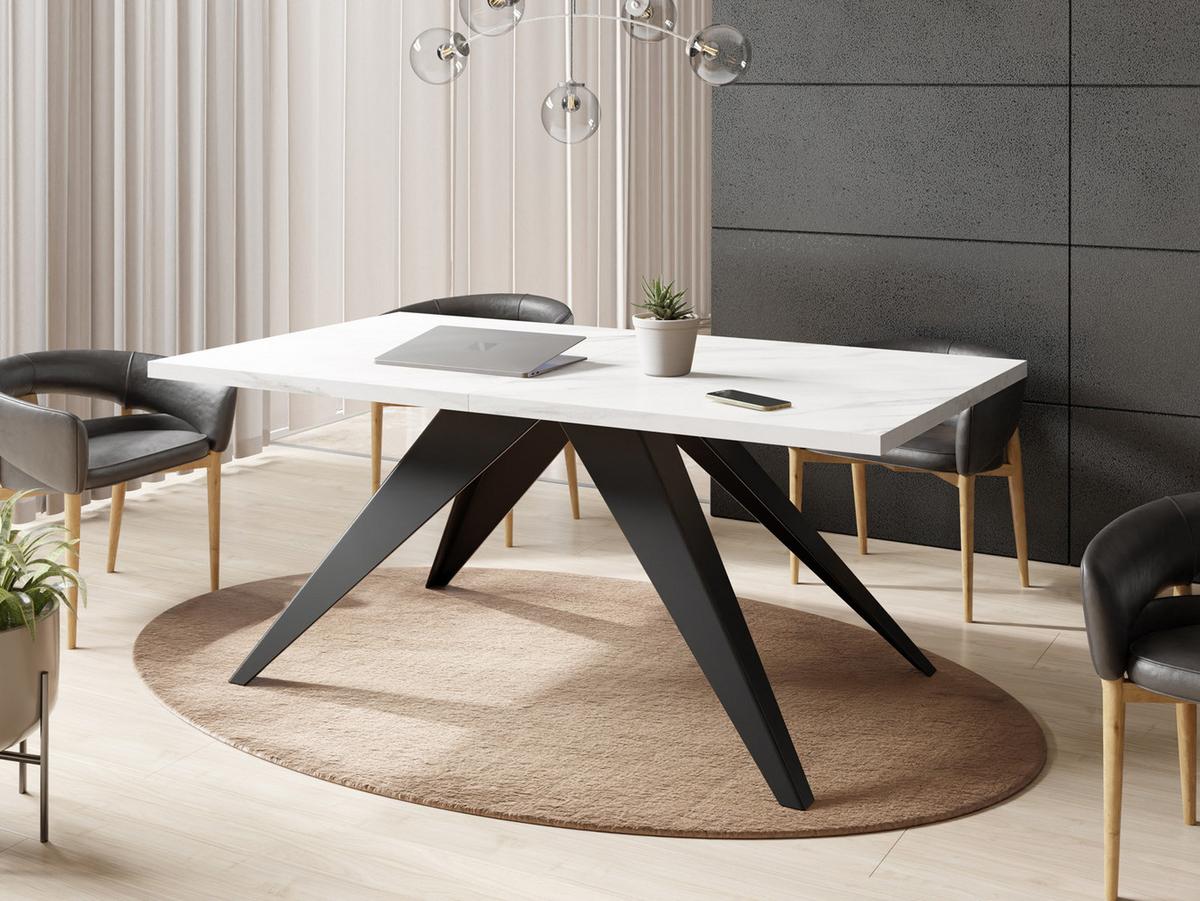 ESSTISCH Vance rechteckig ausziehbar, Marmor Weiß 160-260/90/76 cm - Ecru/Schwarz, Holzwerkstoff/Metall (90/260/76cm) - WFL GROUP