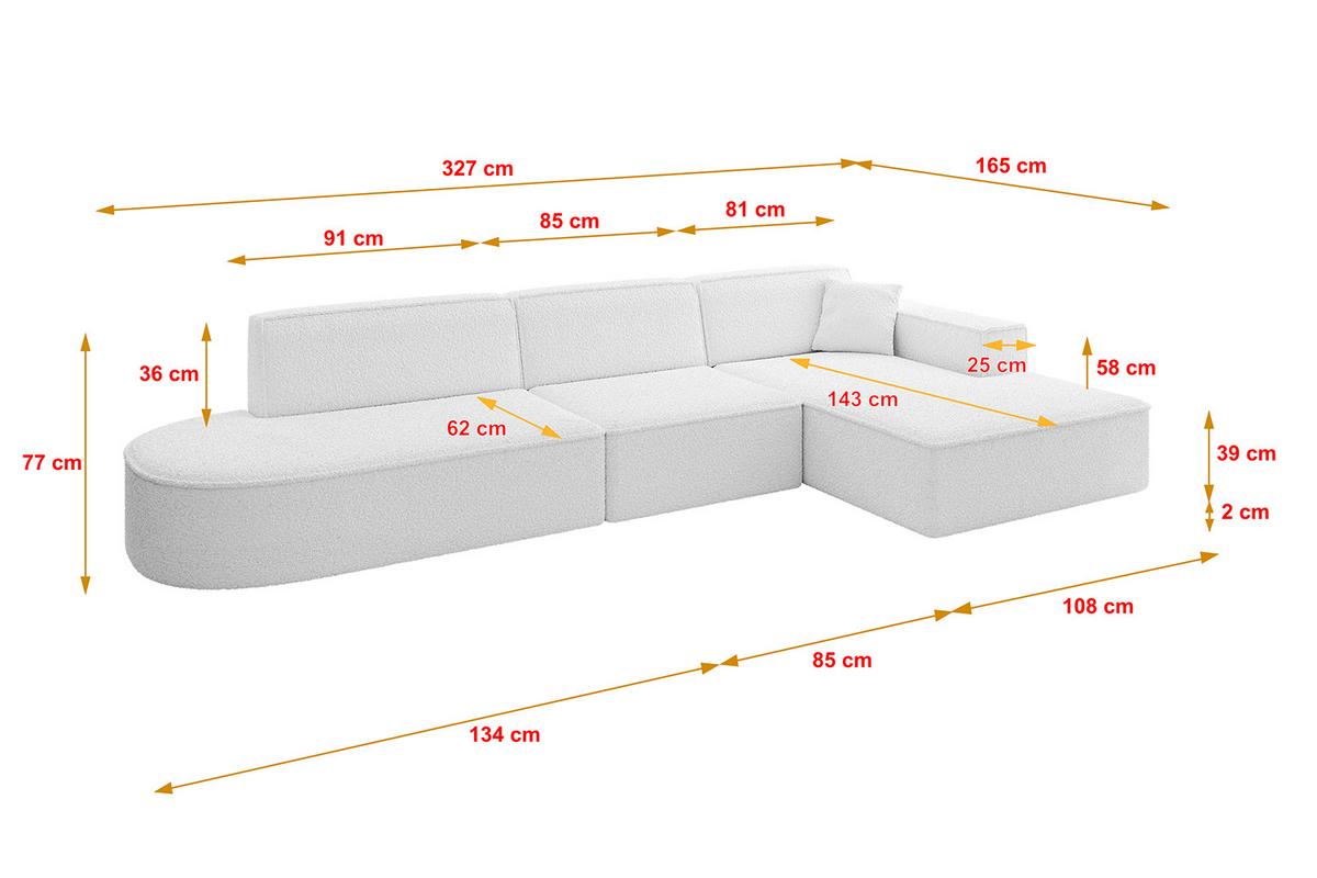 ECKSOFA Ottomane Rechts IREA-L2-v4 - 327x165x77 cm Weiß - Weiß, Holzwerkstoff/Textil (327/165cm) - ALTDECOR