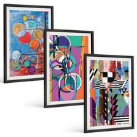 BILDER SET 3er Set - 40x60 cm Schwarzer Rahmen - Bunte abstrakte Kreise Geometrie - Schwarz, Kunststoff (40/60cm) - TULUP