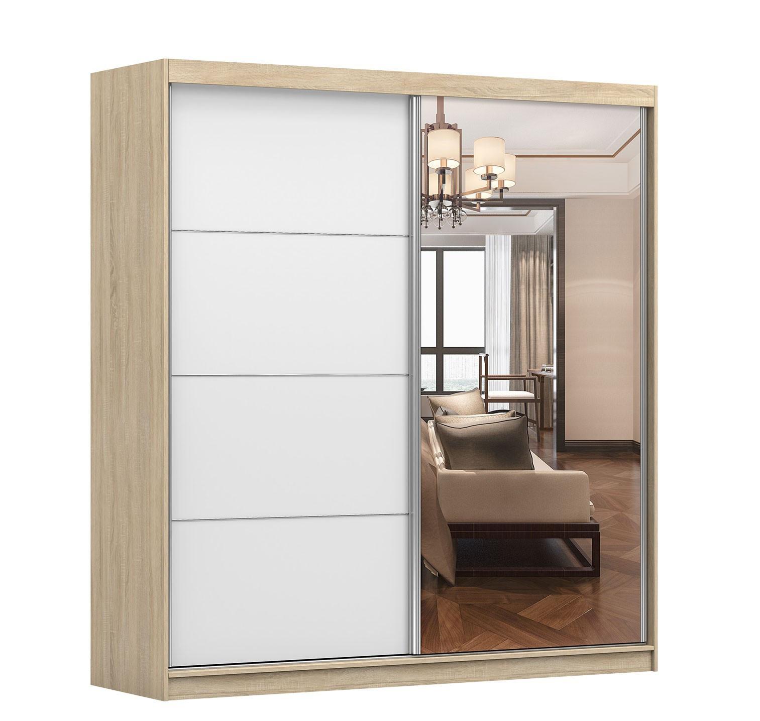SCHWEBETÜRENSCHRANK 203/218/61 cm 2-türig Pola 42 B Sonoma Eiche/Weiß - Alufarben/Weiß, Holzwerkstoff/Metall (203/218/61cm) - imoebel24