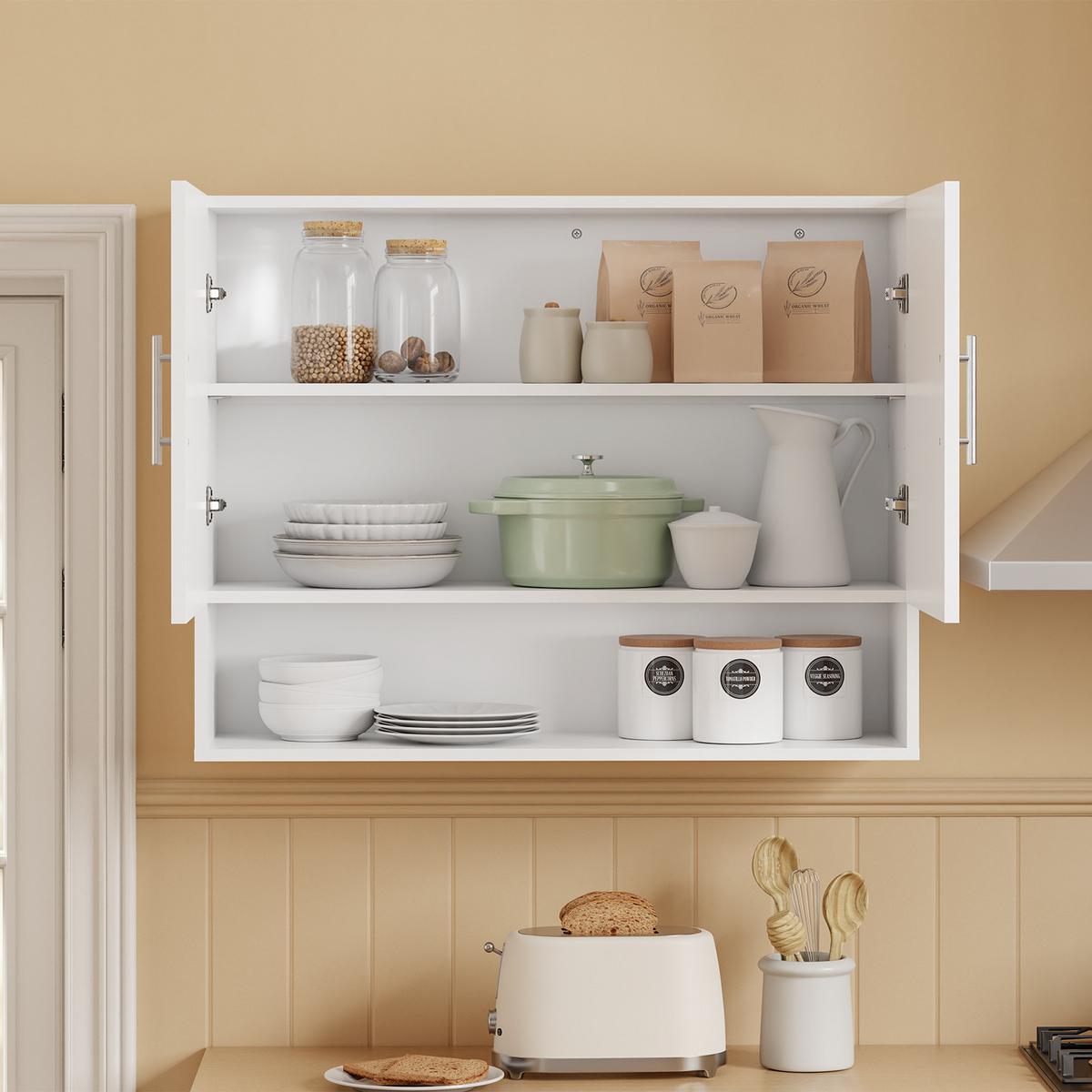 WANDSCHRANK mit offenen Fach und Doppeltüren BZR233-W - Weiß, Holzwerkstoff (90/28.5/70cm) - SoBuy