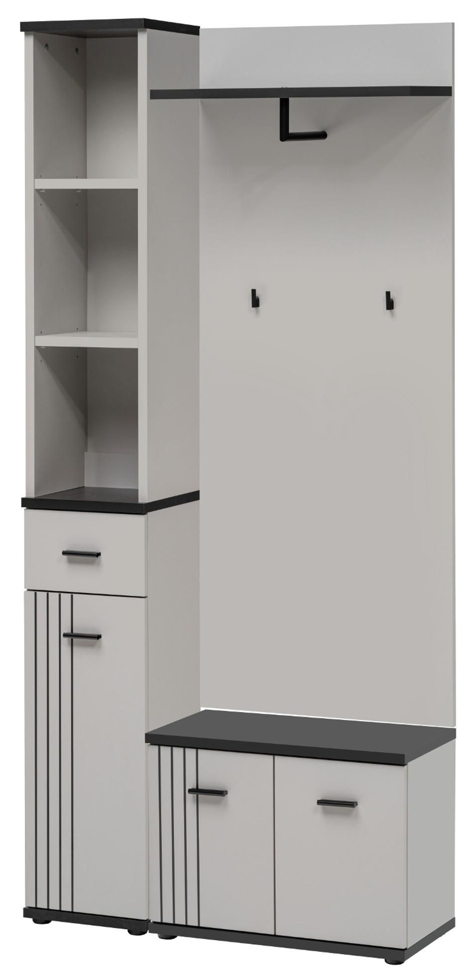 GARDEROBEN-SET 3-teilig Kaschmir, schwarz, Flurgarderobe 90 cm mit Stauraum - Kaschmir/Schwarz, Holzwerkstoff/Kunststoff (90/203/32cm) - Inn.Furn