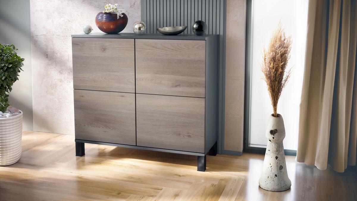 KOMMODE Rova Eiche Nordic - Silbereichenfarben, Holzwerkstoff (92.5/84.5/35cm) - Vladon