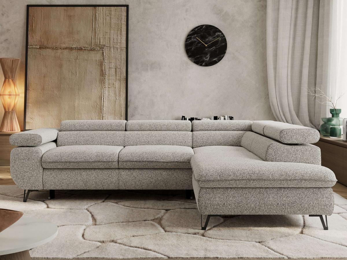 ECKSOFA PABLO L Hellgrau Struktur - Rechts Seite - Hellgrau/Schwarz, Textil/Metall (273/208cm) - MKS
