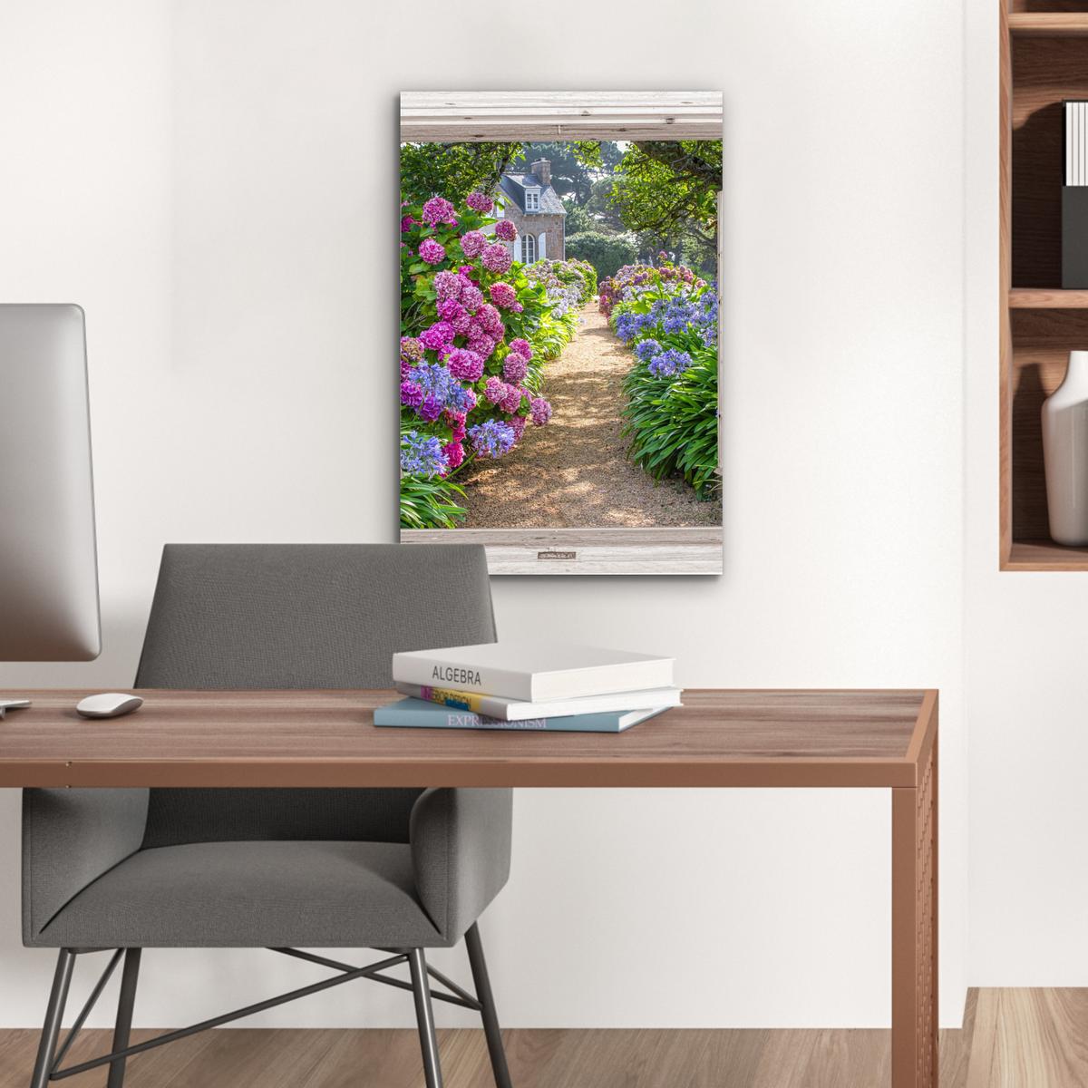 METALLBILD Hortensie - Durchsichtig - Blumen - Sommer - Lila - Weg Deko Schlafzimmer 40x60 cm - Lila, Metall (40/60cm) - MuchoWow