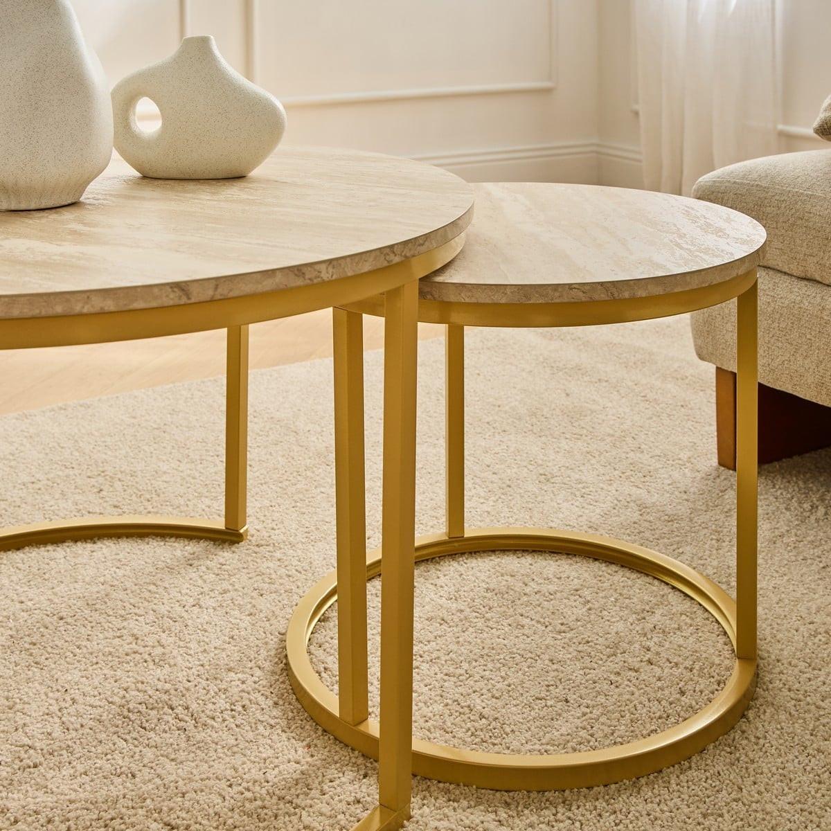 BEISTELLTISCHEN (Set aus 2) 70/70/45,5 cm - Goldfarben, Holzwerkstoff (77.5/70/45.5cm) - Calicosy
