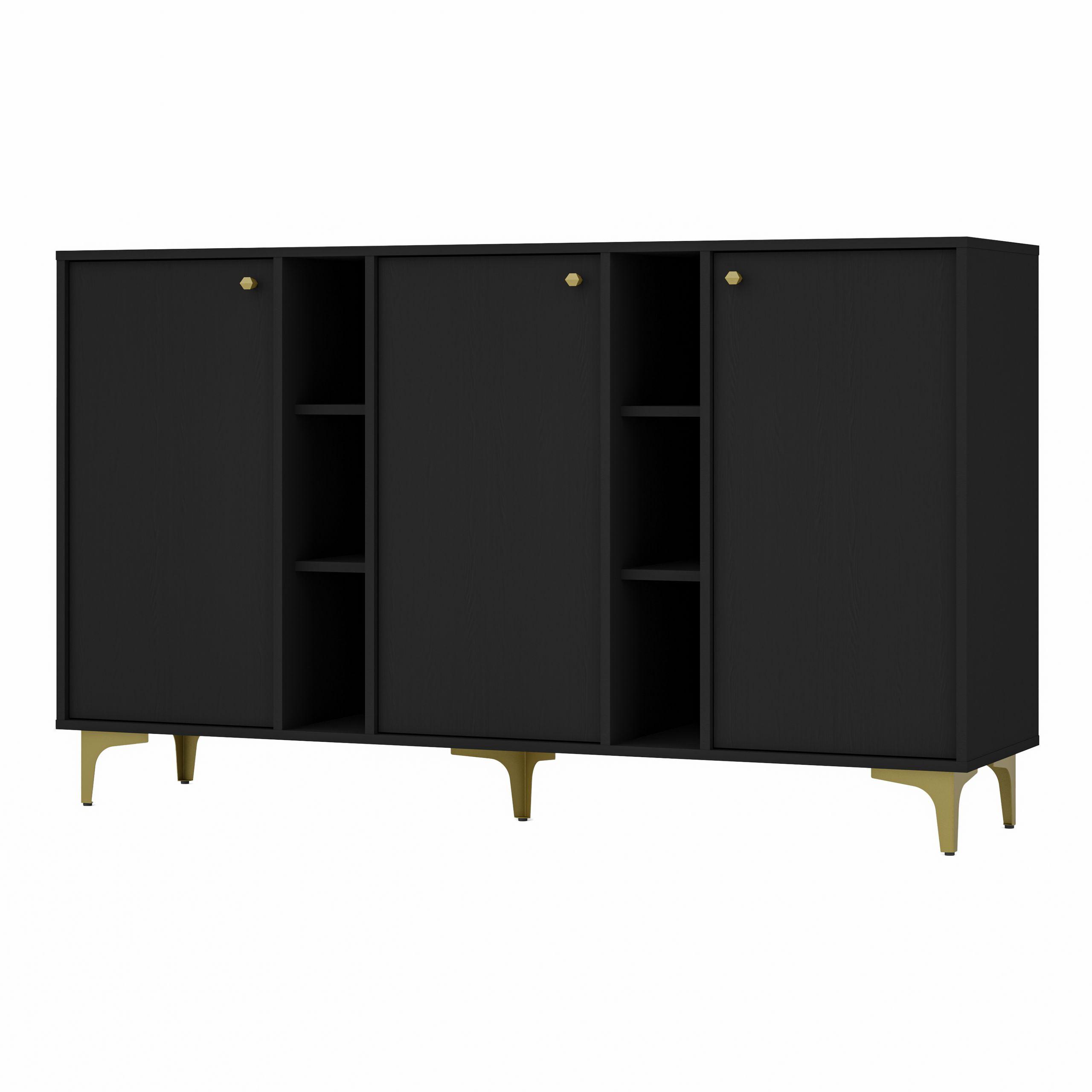 SIDEBOARD TORINO 158/94/41 cm mit 3 Türen Graphitfarben - Graphitfarben, Holzwerkstoff (158/94/41cm) - MASSENO