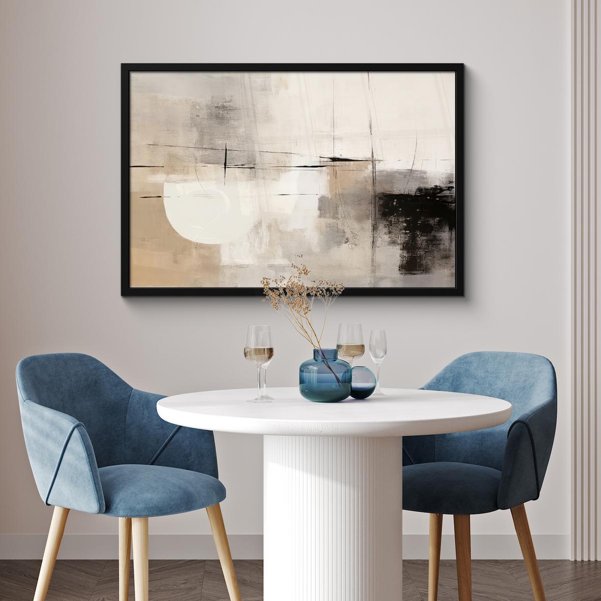 POSTER MIT RAHMENGERAHMTES BILD Abstrakt - Kunst - Grau 90x60 cm - Hellgrau, Papier (90/60cm) - MuchoWow