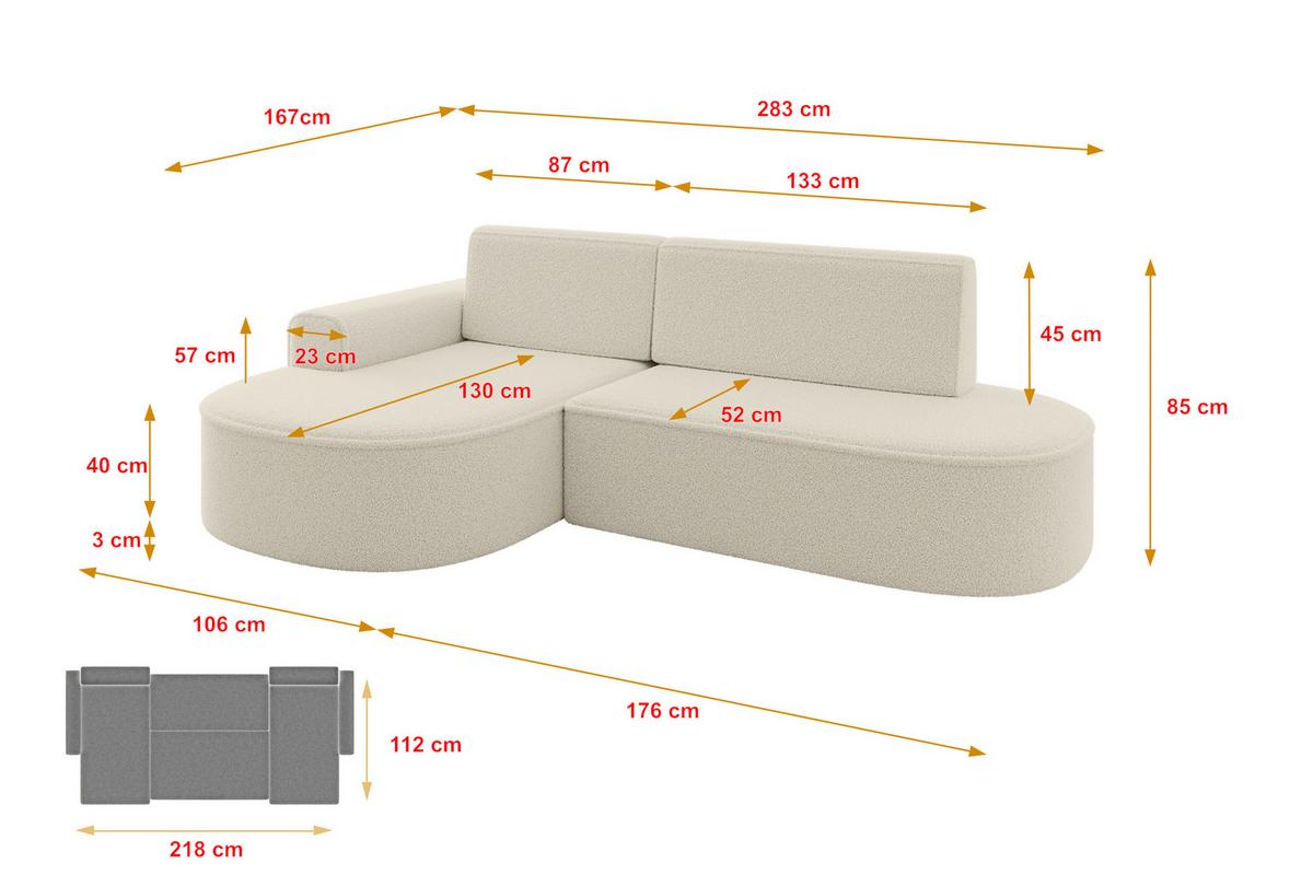 ECKSOFA mit Schlaffunktion und Bettkasten Ottomane Rechts MARI-L1-S - 283x167x85 cm Weiß Bouclé - Schwarz/Weiß, Holzwerkstoff/Kunststoff (167/283cm) - ALTDECOR