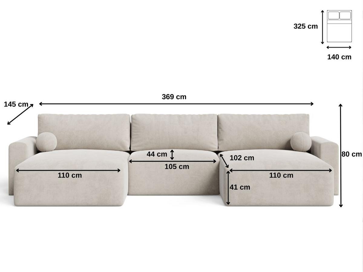 ECKSOFA U Aurora Beige - Beige, Holz/Textil (369/145cm) - Graingold