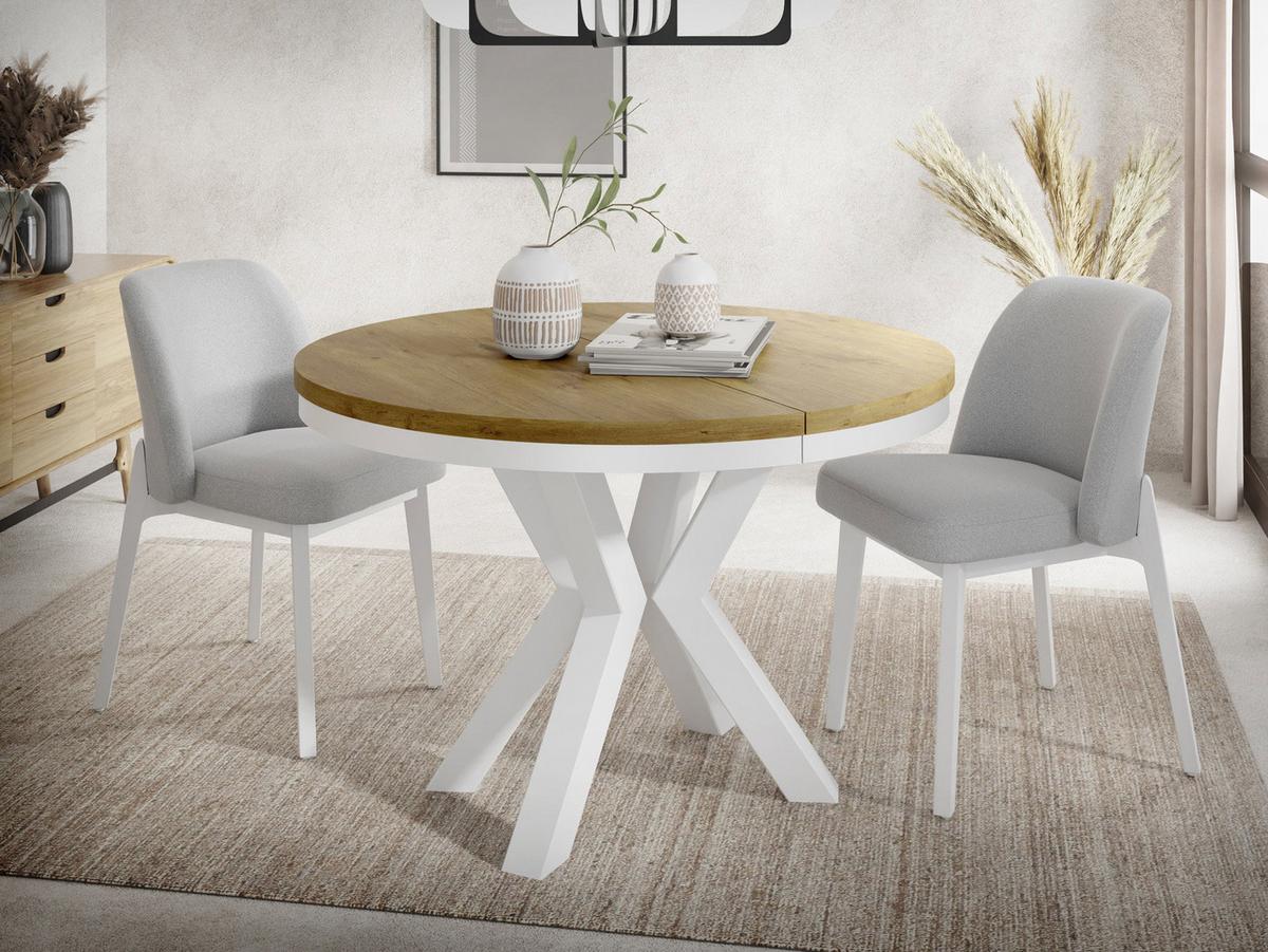 ESSTISCH Clara Weiß runder ausziehbarer, Lancelot Eiche 100-180/100/76 cm - Eichefarben/Weiß, Holzwerkstoff/Metall (100/176/76cm) - WFL GROUP