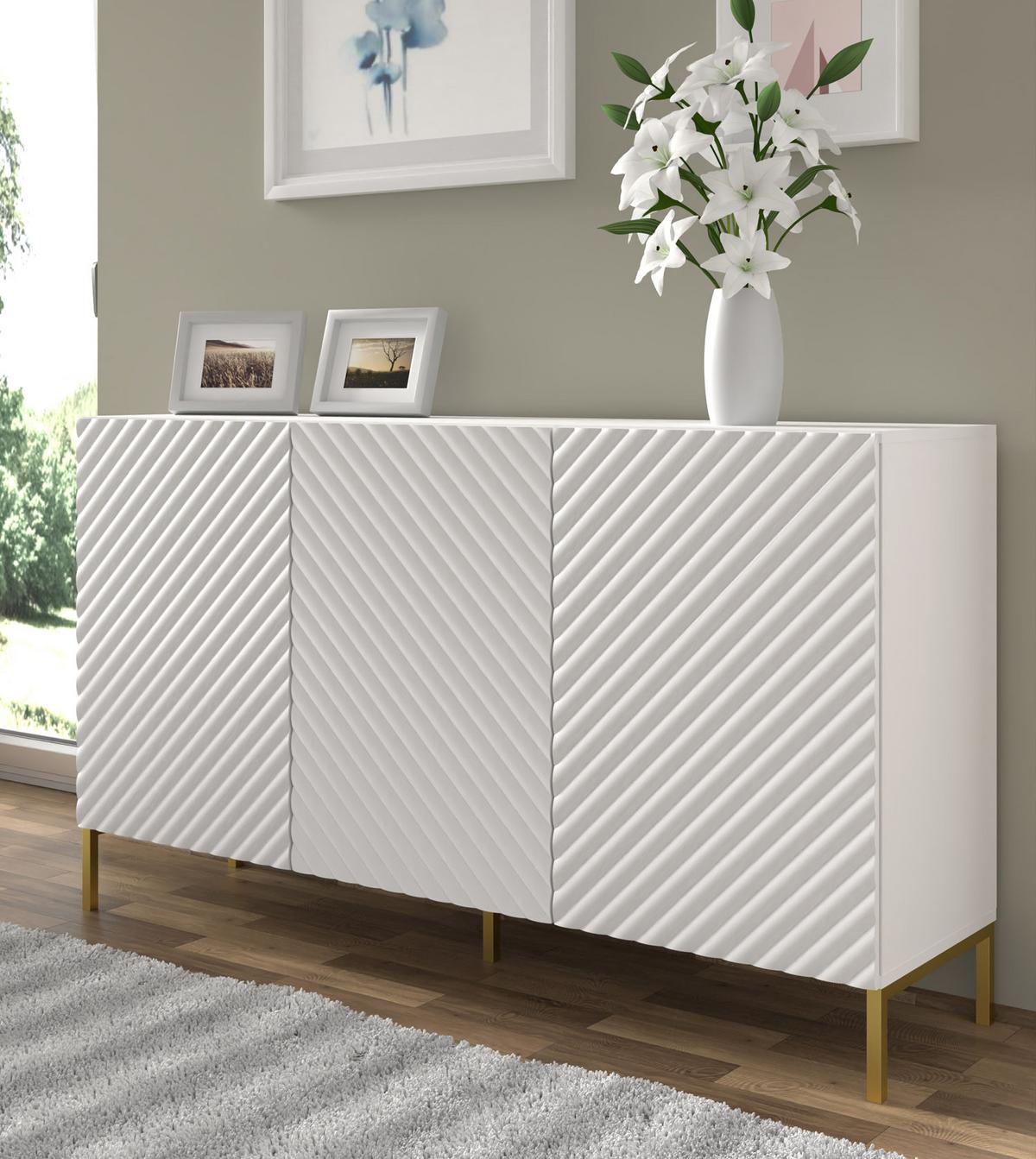 KOMMODE Weiß, Gold 150/87/42 - Weiß, Holzwerkstoff (150/87/42cm) - RAUMHIRSCH FURNITURE