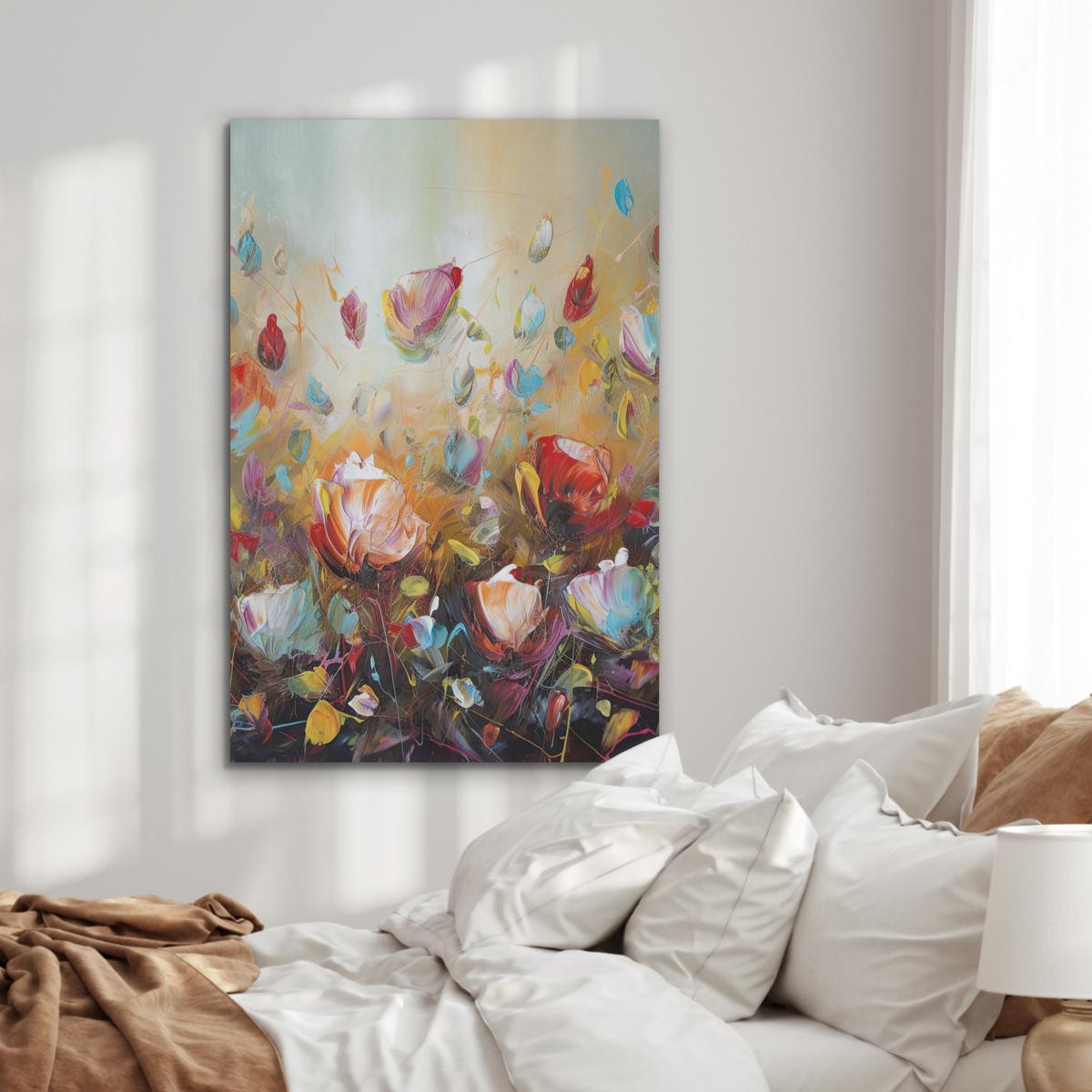 AKUSTIKBILD Blumen - Kunst - Natur - Ölgemälde Wanddeko 70x100 cm - Multicolor, Kunststoff (70/100/0.9cm) - MuchoWow