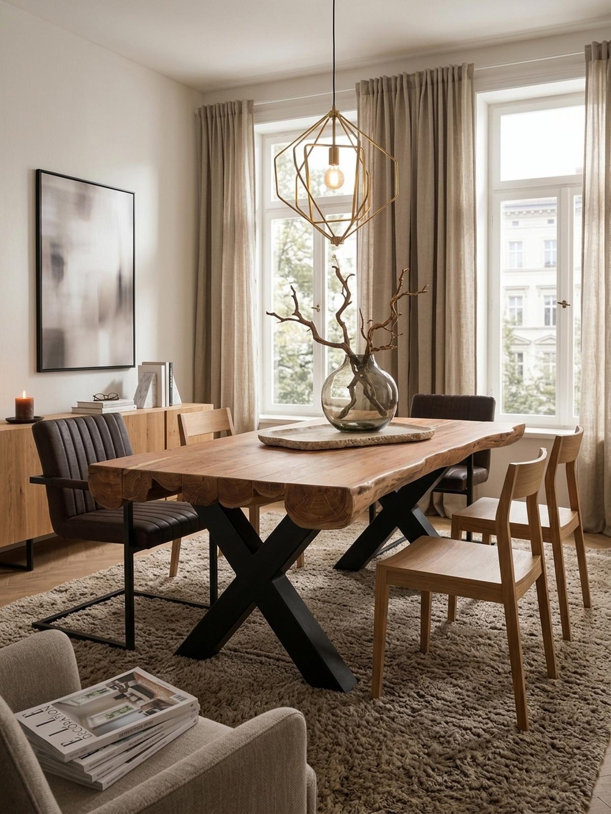 ESSZIMMERTISCH – Akazie Massivholz 200x100x77 cm X-Gestell Natur Schwarz - Beige/Schwarz, Holz/Metall (200/100/77cm) - KADIMA DESIGN