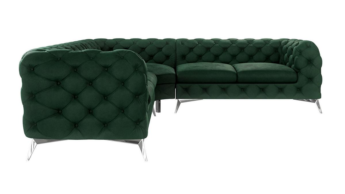 ECKSOFA Chesterfield Laura Flasche Grün Samt - Smaragdgrün/Silberfarben, Holz/Textil (264/264cm) - S-Style Möbel