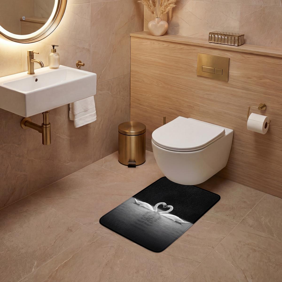 WC-VORLEGER Schwäne - Herz - Schwarz - Weiß WC Teppich 40x60 cm - Schwarz, Textil (40/1cm) - OnlyWow