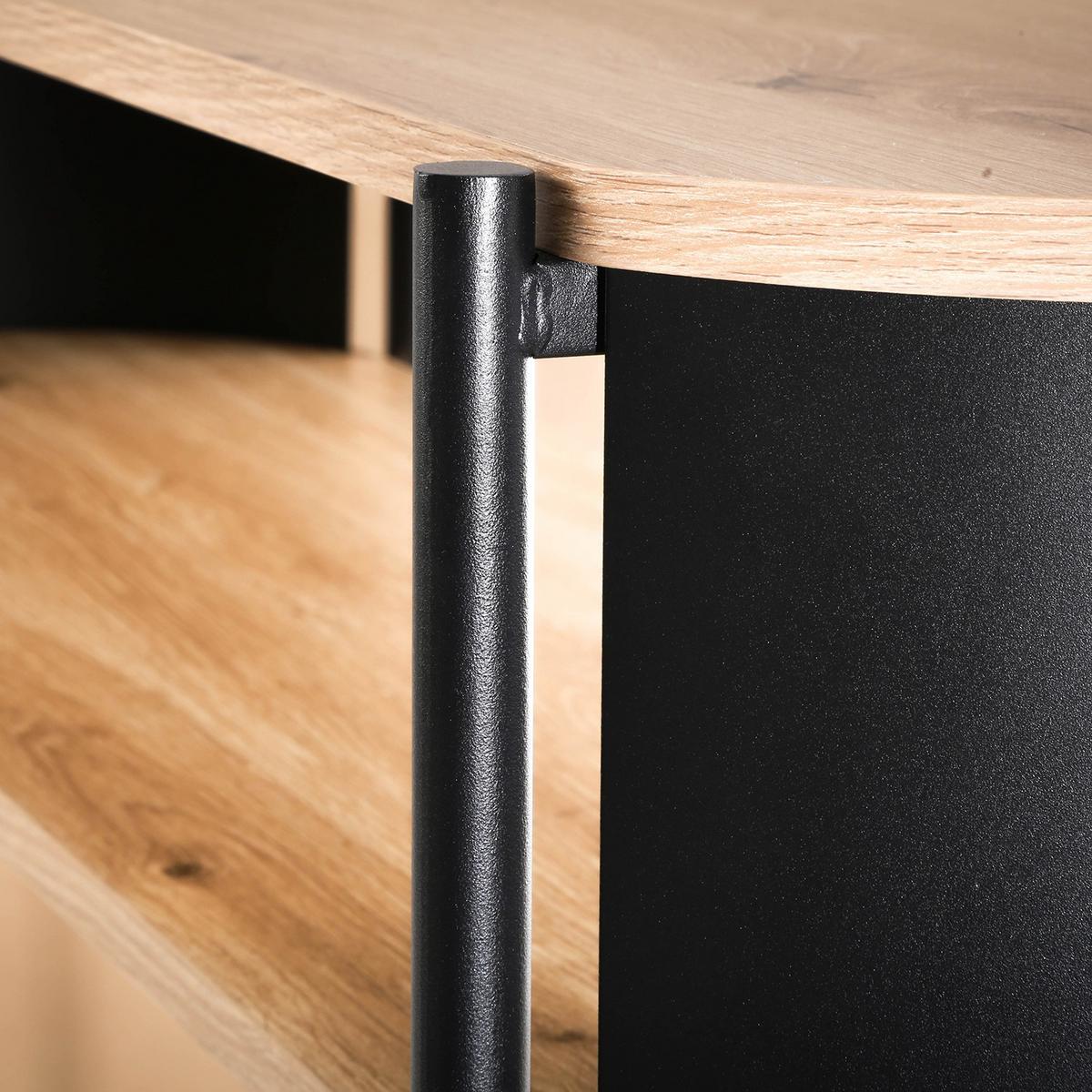 KONSOLE mit 3 Ebenen und schwarzen Metallseiten 34/80/100 cm - Eschefarben, Holzwerkstoff (40/34/80cm) - Calicosy