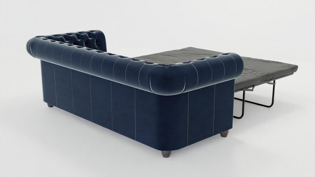 CHESTERFIELD-SOFA 3-Sitzer mit Schlaffunktion Nyx Marineblau Samt - Dunkelblau/Braun, Holz/Textil (203/28/86cm) - S-Style Möbel