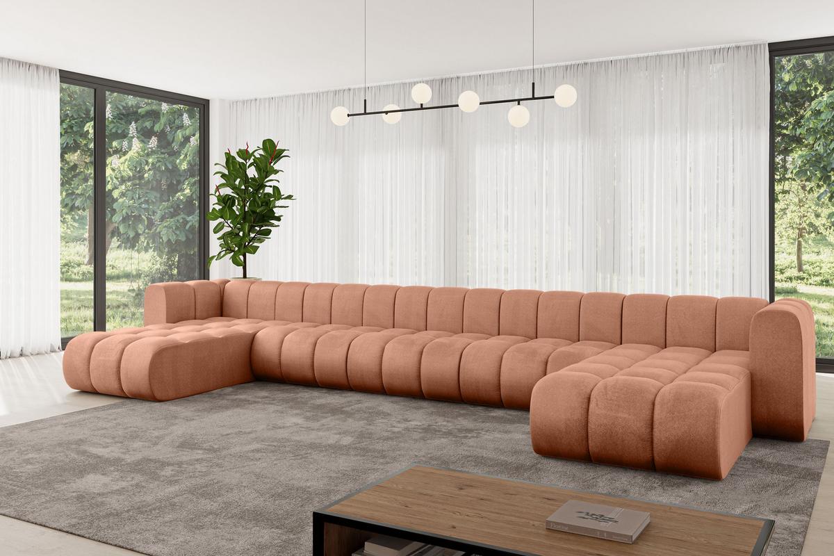WOHNLANDSCHAFT modulares Sofa Joren-U3 - 501x177x70 cm Apricot - Koralle, Holzwerkstoff/Textil (501/70/177cm) - ALTDECOR