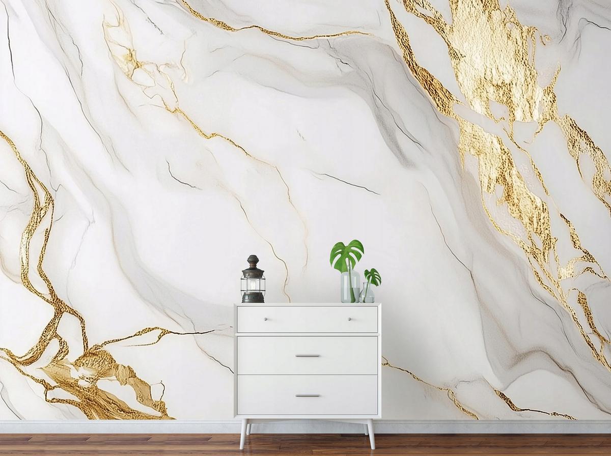 FOTOTAPETE Marmor Steinwand Gold Tapete Wohnzimmer 200x140 - Grau, Papier (200/140cm) - Wallarena