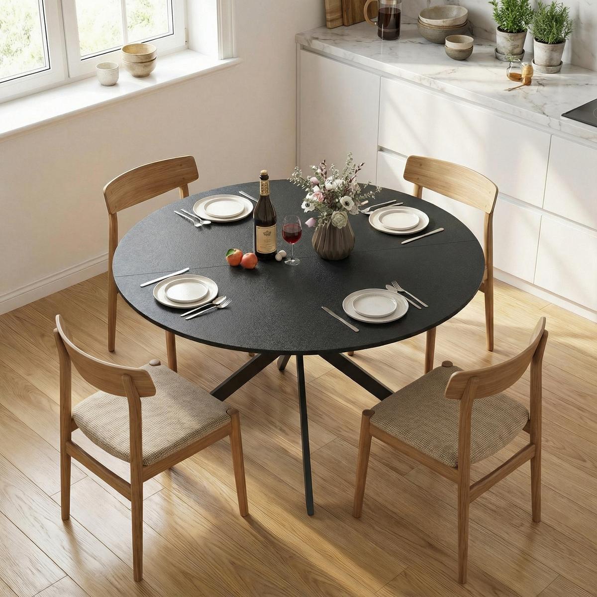 ESSTISCH rund Schwarz 120/120/75 cm - Schwarz, Metall (120/120/75cm) - HOMCOM