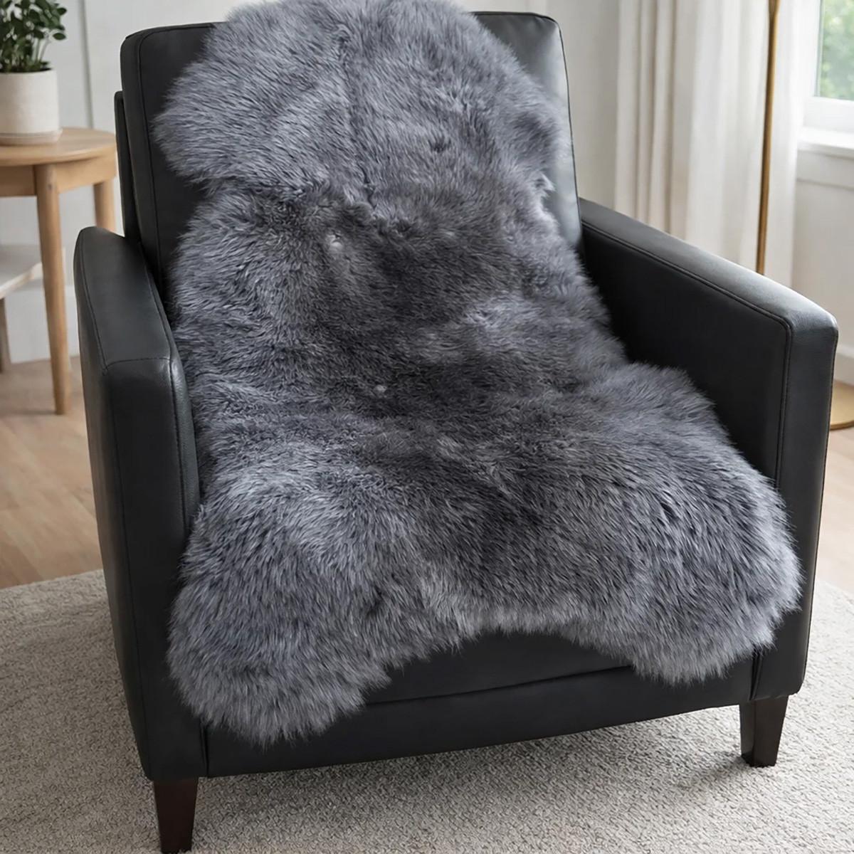 SCHAFFELL Premium Lammfell Natur ungeschoren weiche Wolle Silber Grau ca. 105 cm - Grau, Fell (55/105cm) - Provellus