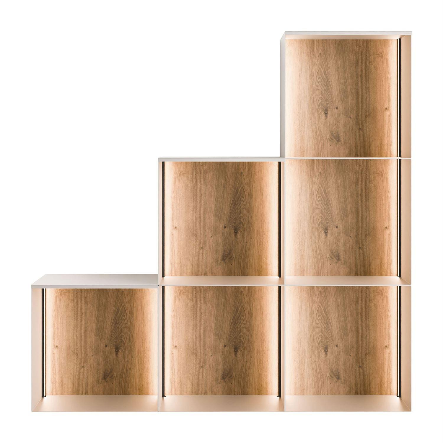 METALLREGAL QUADRO V mit LED-Beleuchtung - Kaschmir/Eiche Artisan, Holzwerkstoff (99/99/20cm) - Lookway