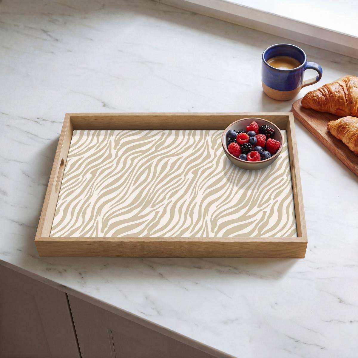 TABLETT Zebra - Muster - Beige 50x35 cm - Beige, Holz (50/5/5cm) - OnlyWow