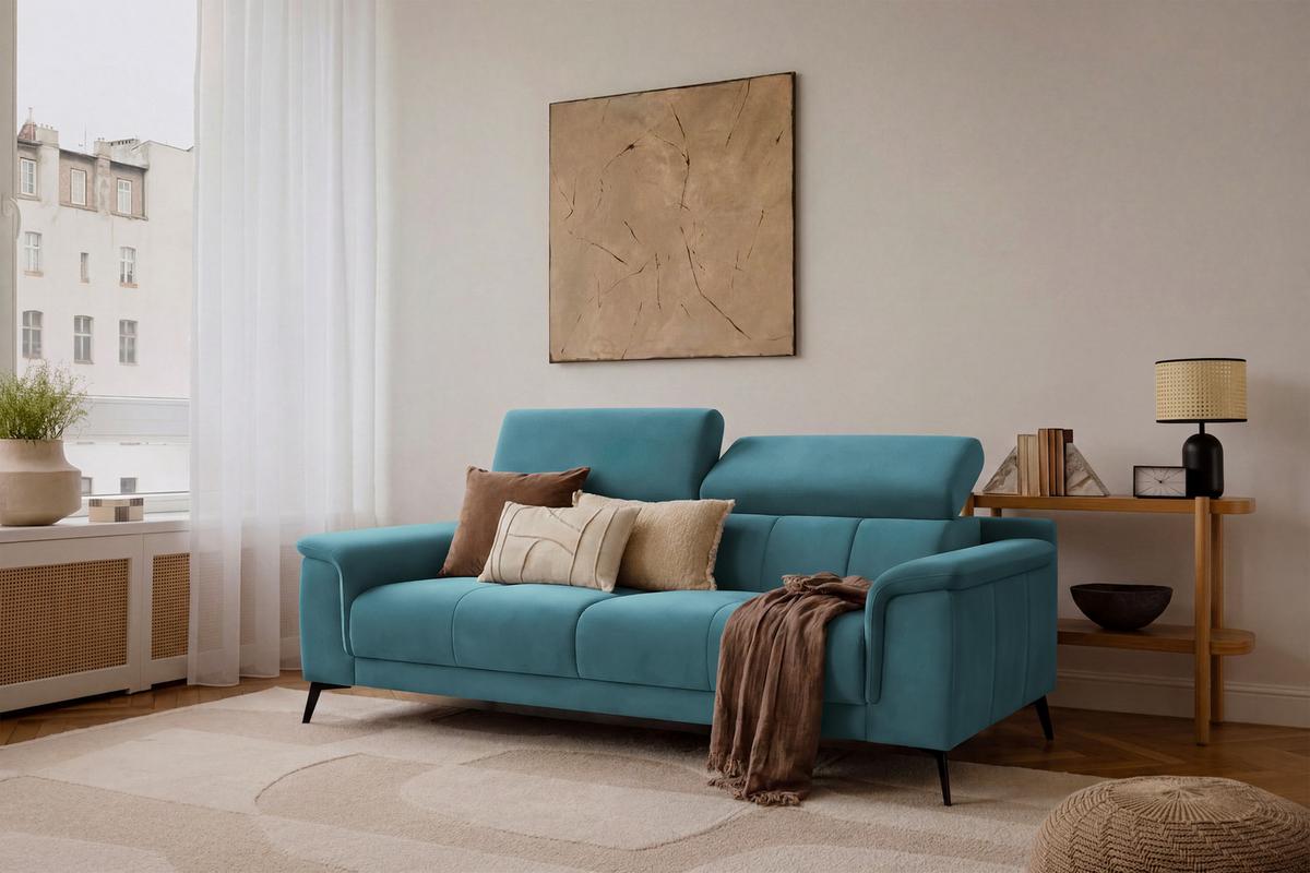SOFA FIERO 3-Sitzer, Minter Veloursstoff - Schwarz/Mintgrün, Holz/Textil (212/82/103cm) - Courtois Laville