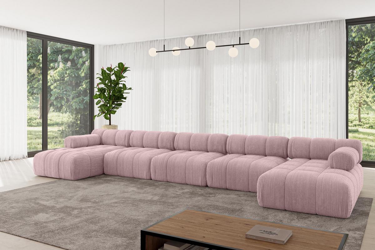 WOHNLANDSCHAFT modulares Sofa Tesso-U3 - 475x160x70 cm Rosa Cord - Rosa, Holzwerkstoff/Textil (475/70/160cm) - ALTDECOR