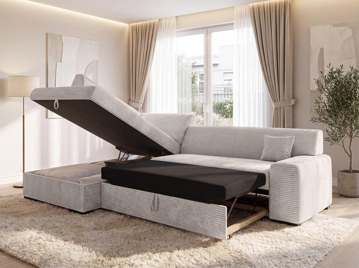 ECKSOFA L Form Minosa Weiß 260/175/71 cm Links mit Schlaffunktion - Schwarz/Weiß, Kunststoff/Textil (260/175cm) - AX Living