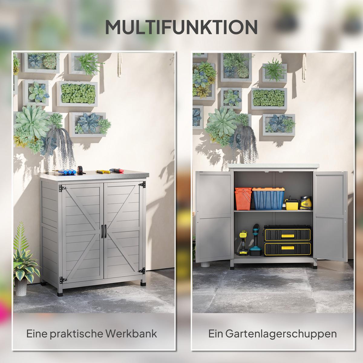GARTENSCHRANK Holz Grau - Grau, Holz (43/92/79cm) - Outsunny