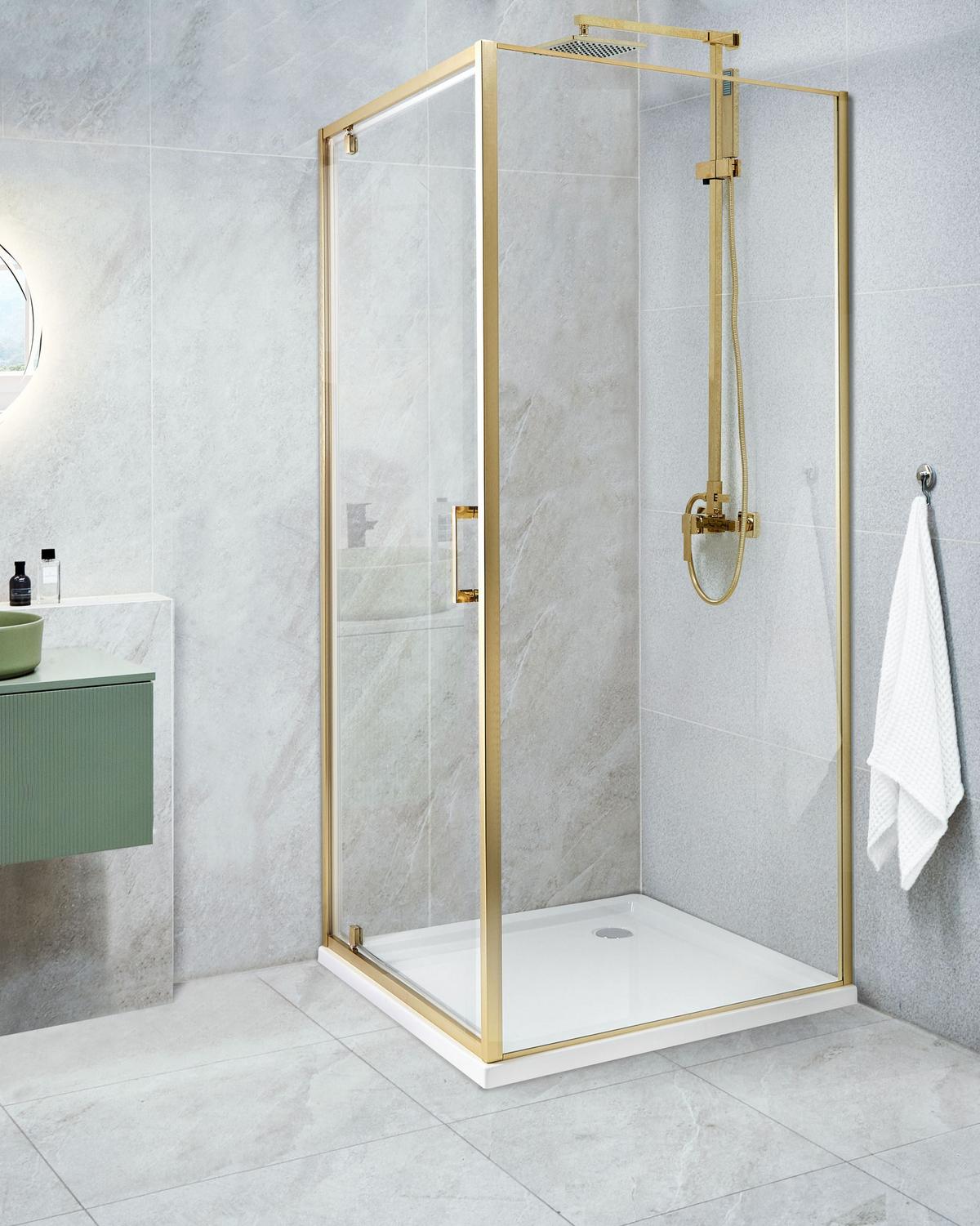 DUSCHKABINE 70/70/185 cm Gold Darli - Transparent/Goldfarben, Glas (70/70/185cm) - Beliani
