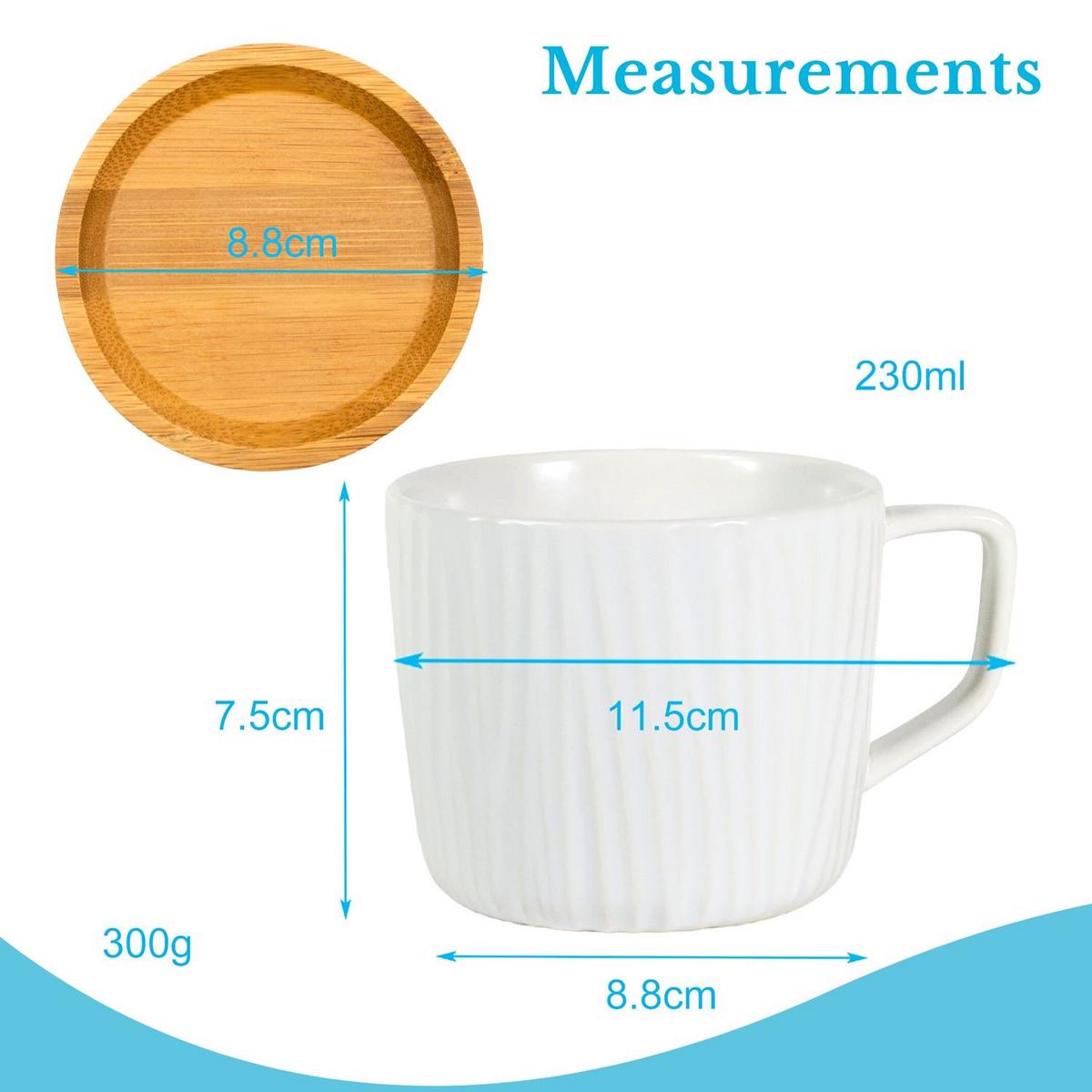 TEETASSE 230 ml mit Holz Untersetzer - Weiß, Keramik (0.23L) - Intirilife