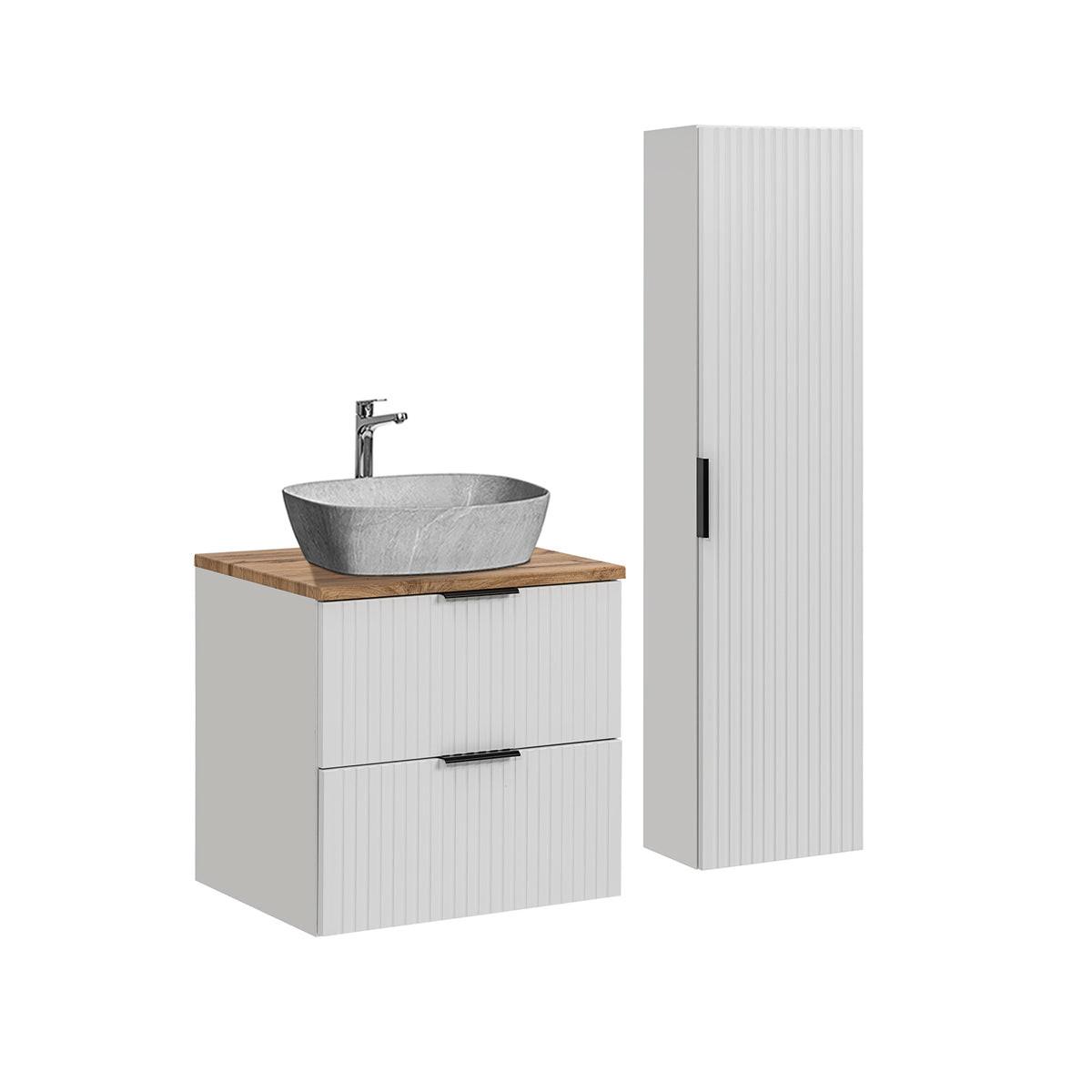 BADMÖBEL 60.6cm Adriel 2er-Set Weiß, Holz und Stein - Weiß, Holzwerkstoff (60.6/59/46cm) - Petits-meubles