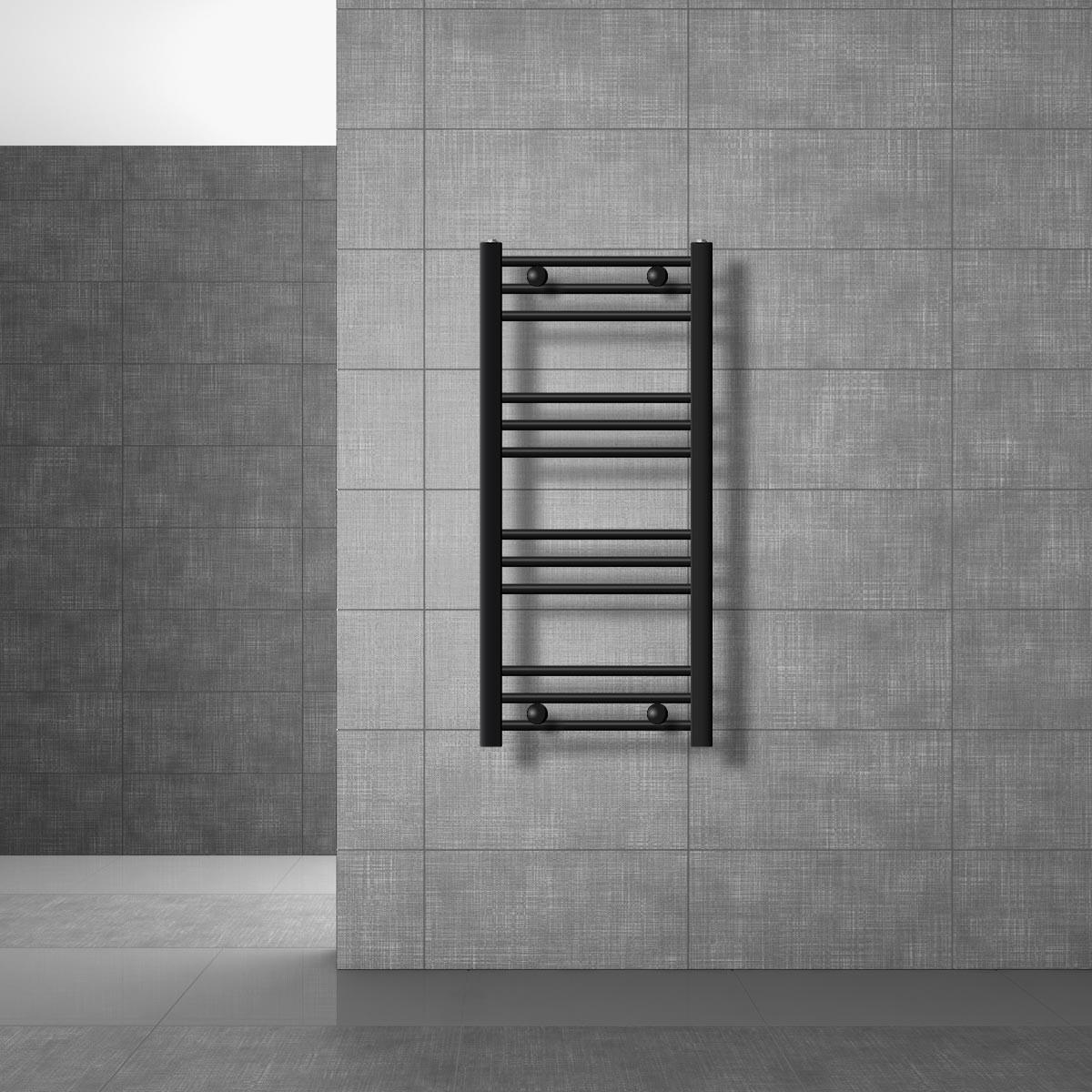 BADHEIZKÖRPER elektrisch Sahara 400x800 mm Schwarz gebogen mit Heizstab 600W Digital - Schwarz, Metall (40/80/5cm) - LuxeBath
