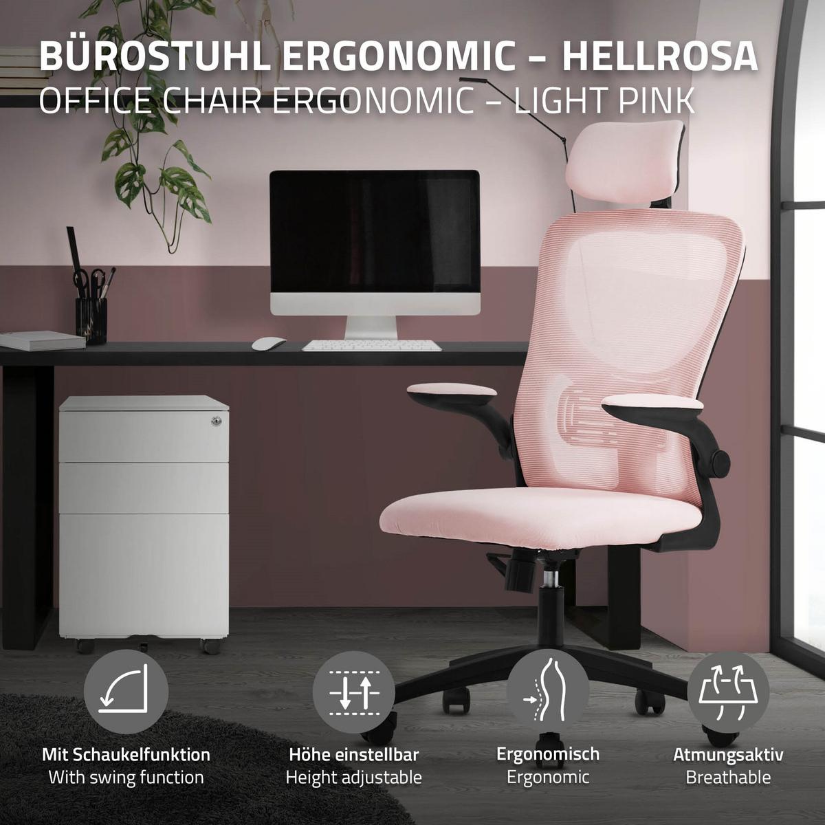 BÜROSTUHL Rosa - Pink/Schwarz, Kunststoff (60.5/121/60cm) - ML-DESIGN