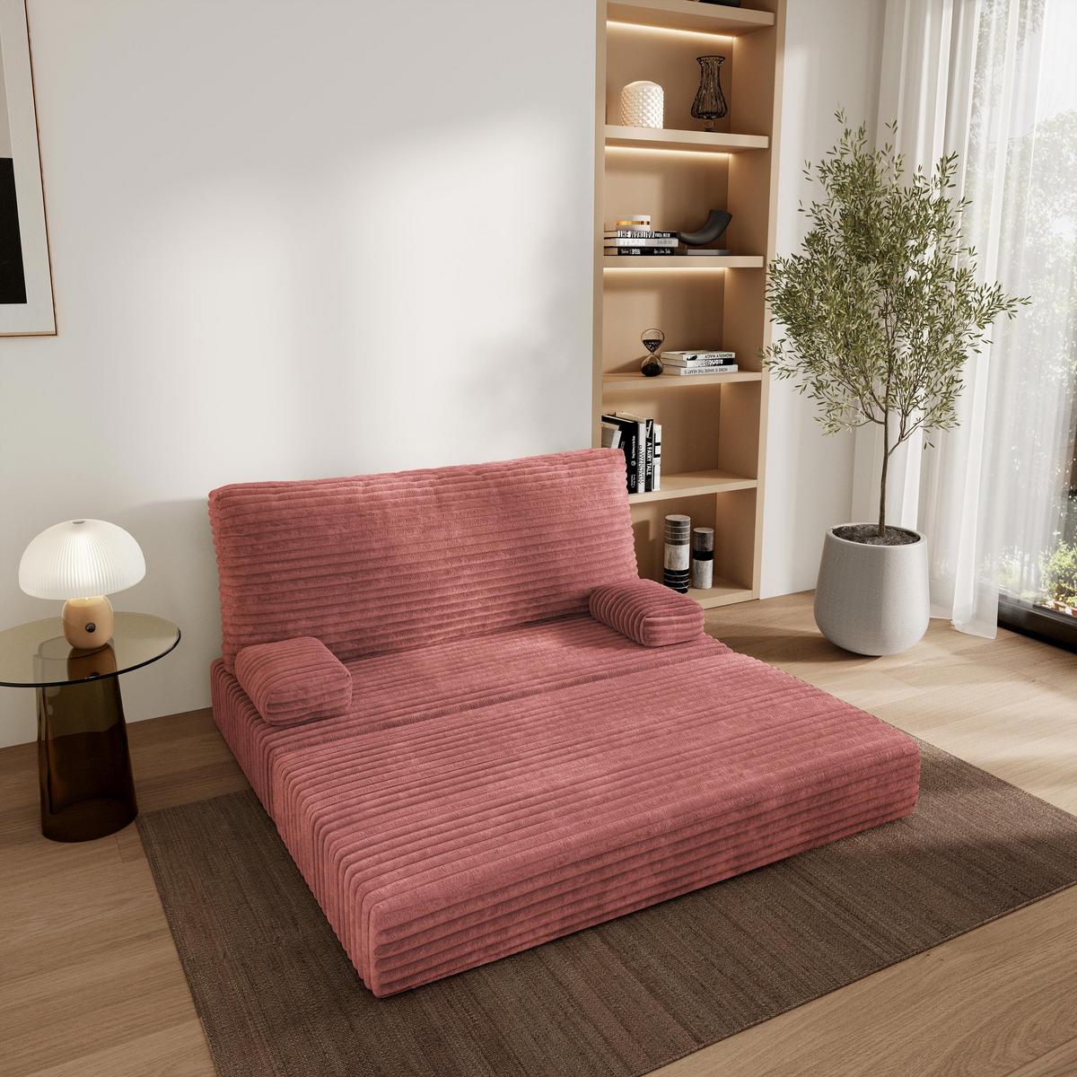 BETTSOFA LADIA aus Schaumstoff Kordstoff Rosa Schlaffunktion - Rosa, Textil (140/86/60cm) - MASSENO