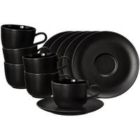 KAFFEETASSEN MIT UNTERTASSEN Liberty Velvet Black schwarz 260 ml 6er Set - Schwarz, Keramik (16.1/8.1/16.1cm) - Seltmann Weiden