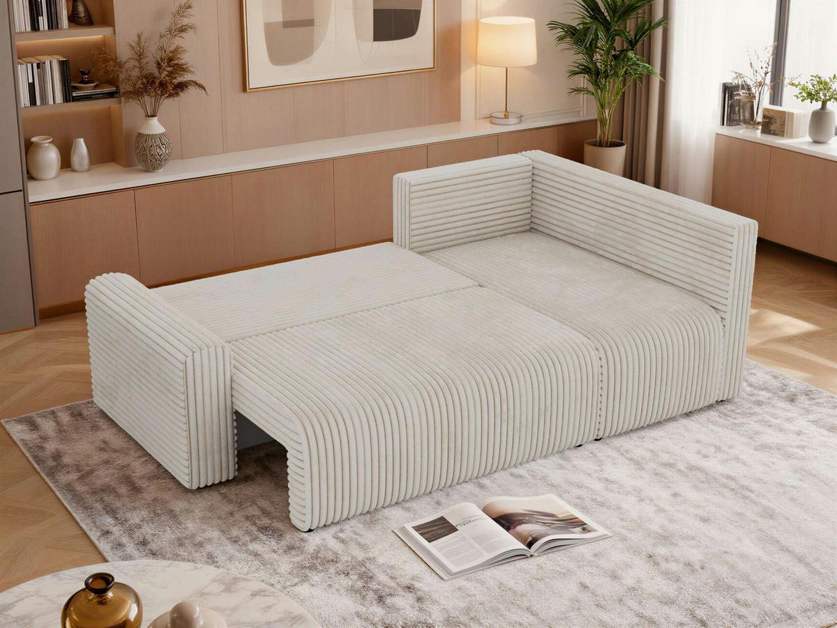 ECKSOFA NESSARO COR L - Beige Cord - Rechts - Beige/Schwarz, Kunststoff/Textil (240/151cm) - MKS