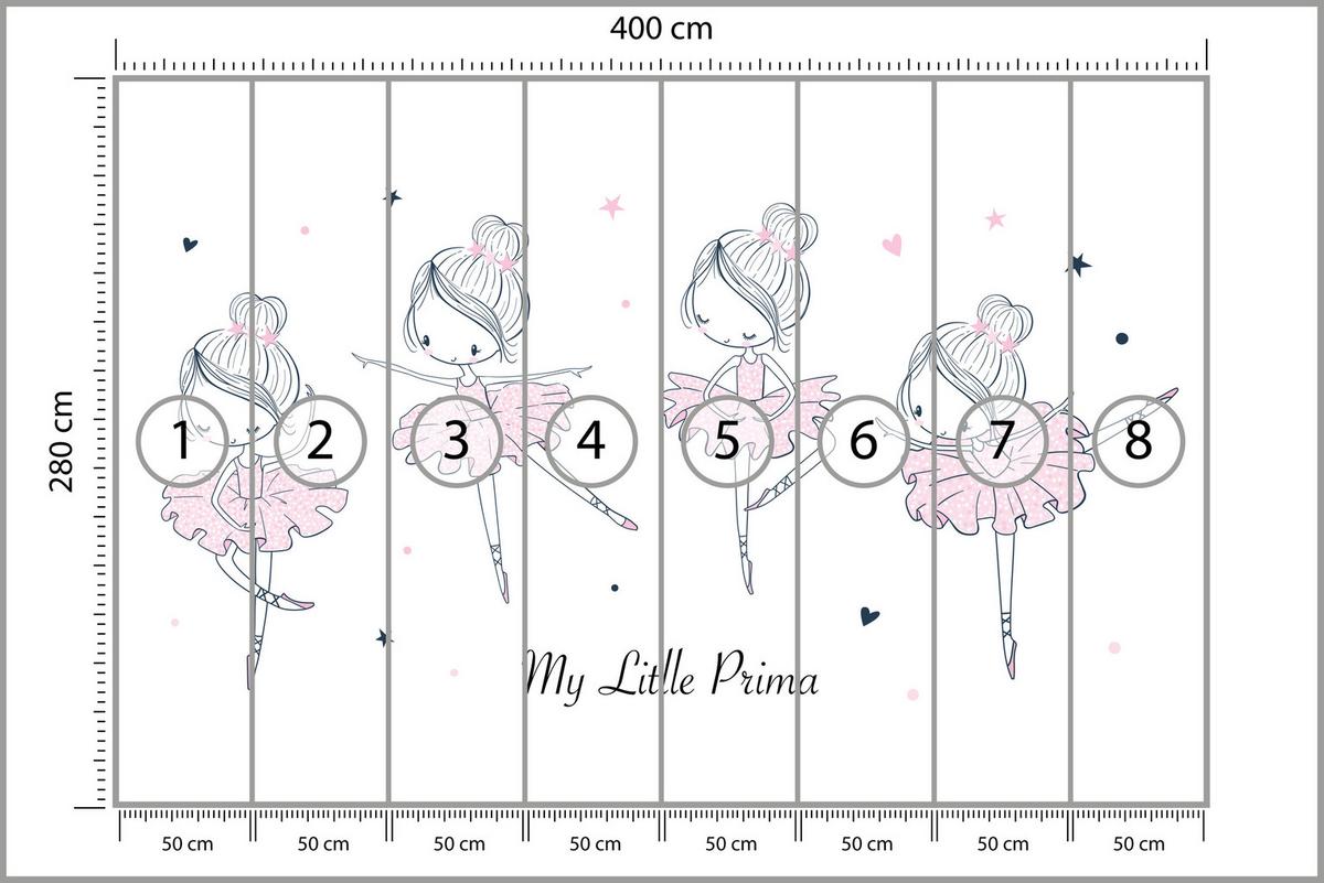 FOTOTAPETE für Kinderzimmer Kleine Ballerinen Tanzen Herzen Sterne 400x280 - Weiß, Papier (400/280cm) - Muralo